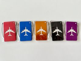 5x Aluminium Luggage Tags Airplane Steel Cable