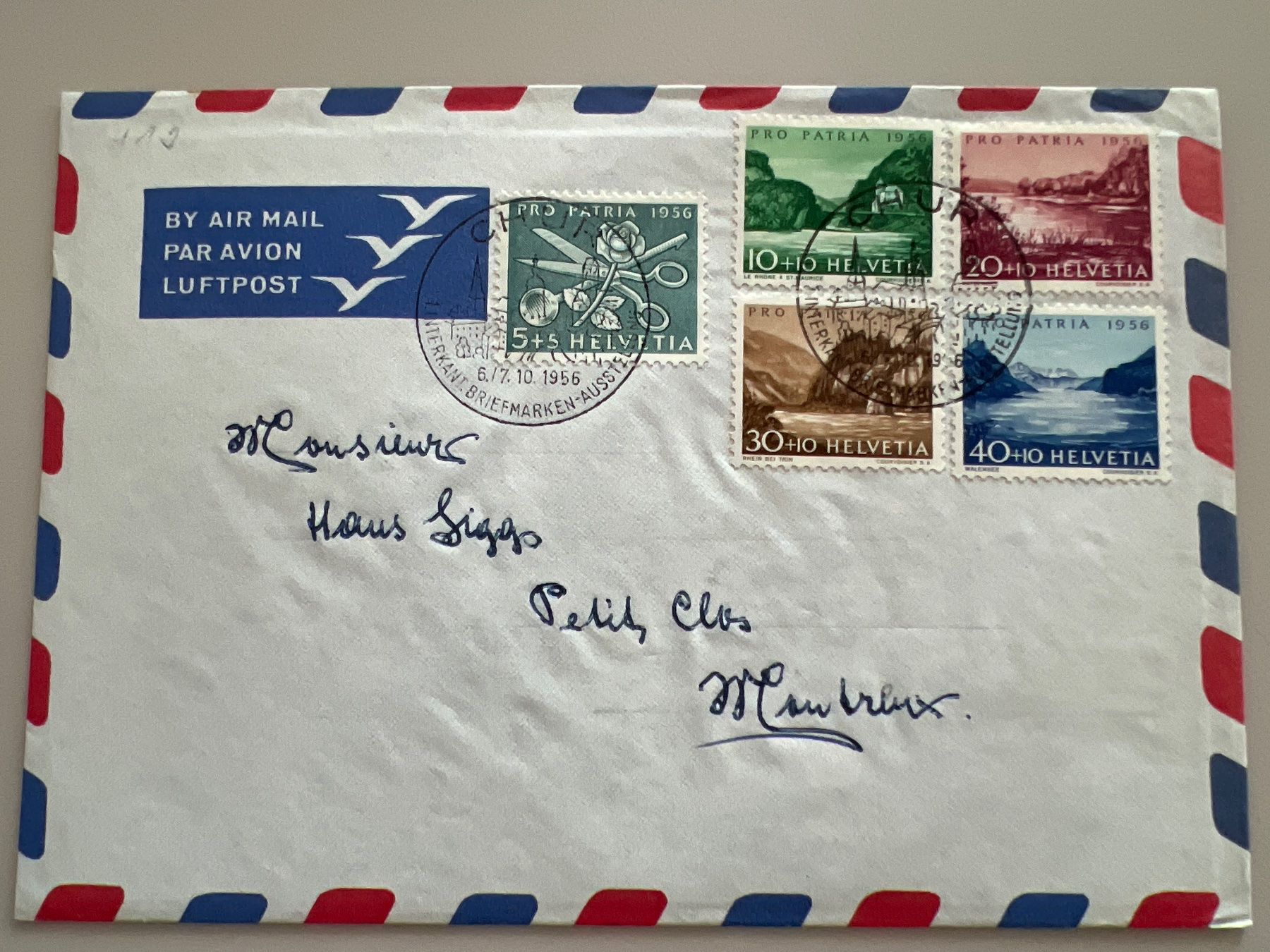 Alle Briefmarken: Pro Patria Satzbrief 1956 Flugpost – Gebraucht aus Buchrain von wmm