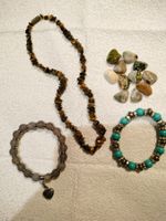Lot Collier Œil de Tigre, 2 Bracelets + Pierres Roulées