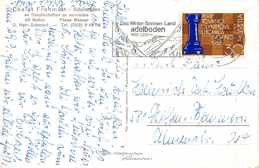 Cartoline postali: Chalet FROHMATT in ADELBODEN BE – Usato da Lufingen venduto da philatelieshop 1
