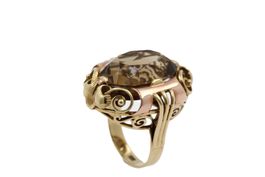Vintage Ring mit grossem Citrin 14K Rose & Gelb Gold *S2470