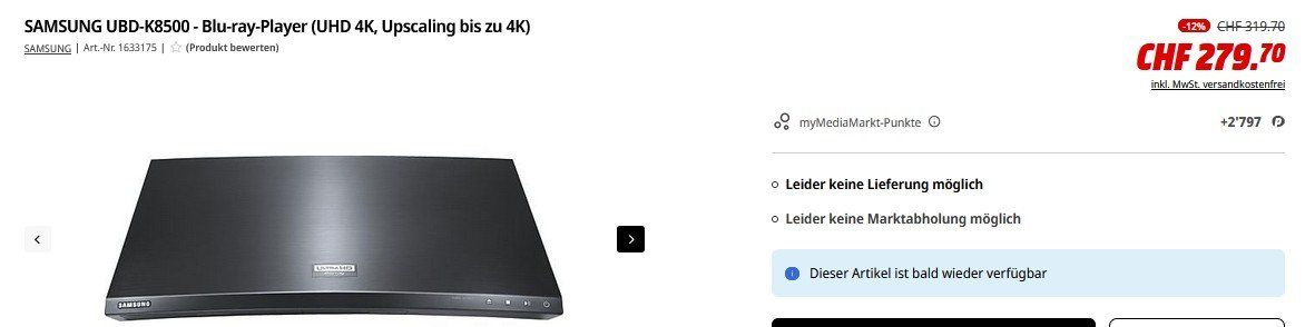 Samsung Lettore multimediale & Streamer: Samsung Ultra HD Blu-ray Player 4K – Usato da Collonges venduto da arashee 1