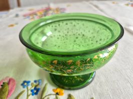Antikes Glas-Schälchen, grün, Goldrand, Deko