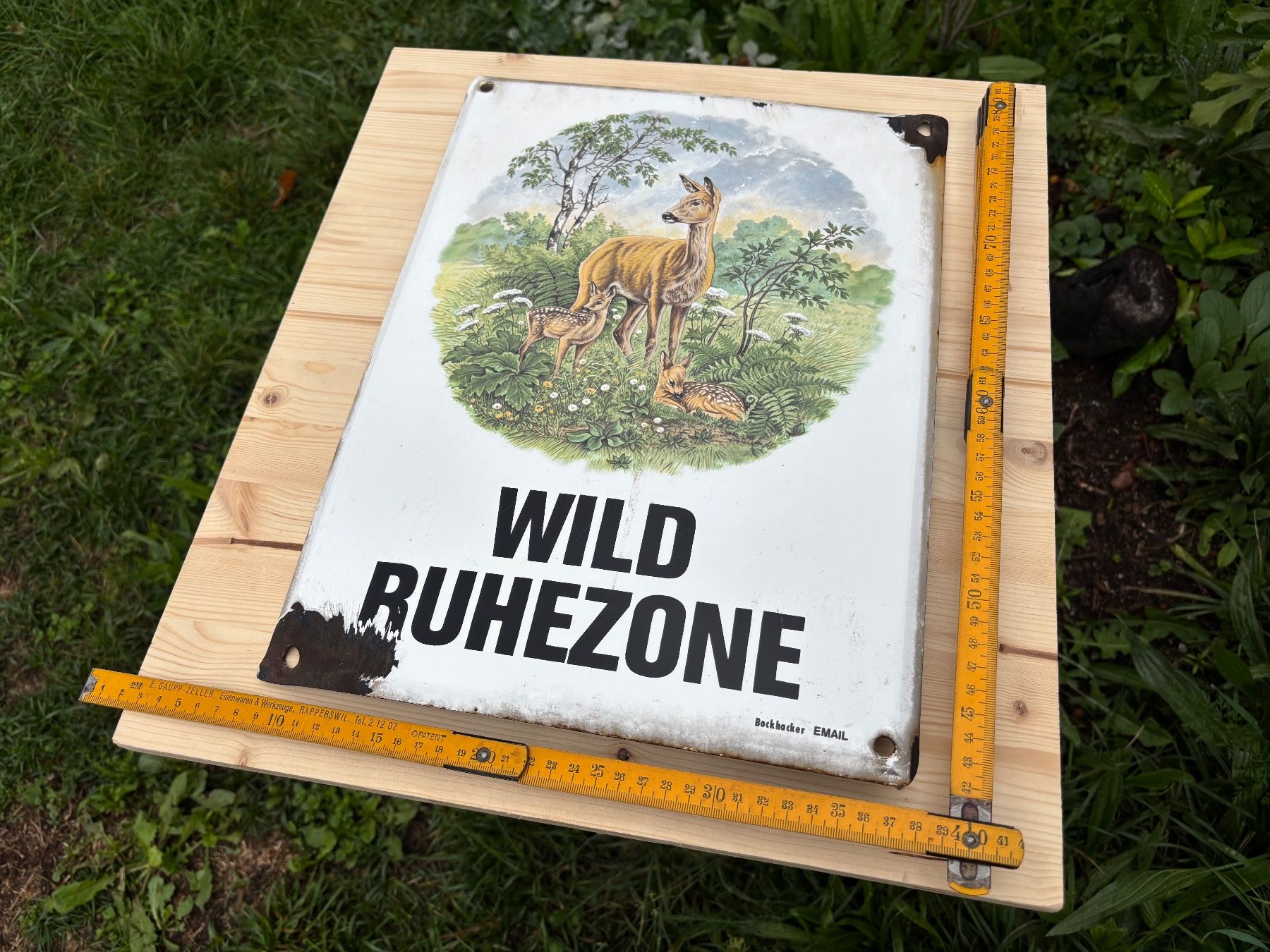 Insegne: seltenes altes Bockhacker Emailschild Wild Ruhezone – Usato da Feldbach venduto da Olive1 9