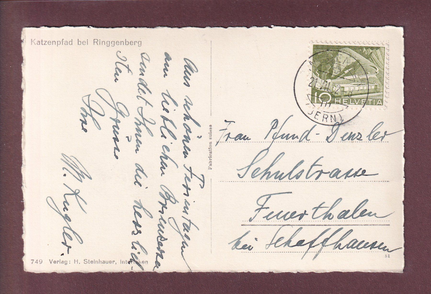 Ansichtskarten: Katzenpfad bei RINGGENBERG - 1952 – Gebraucht aus Pully von nicecards 1