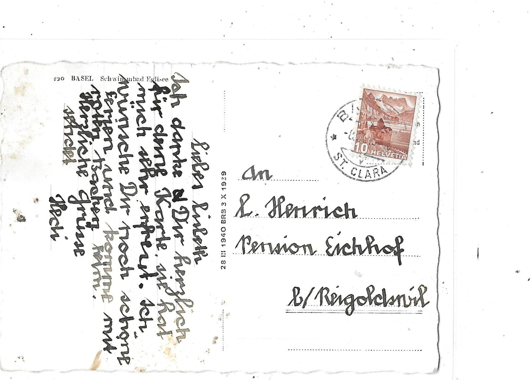 Cartoline postali: BS Basel Schwimmbad Eglisee – Usato da Schocherswil venduto da Wilare 1