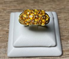 moderner 925 Silber Ring vergoldet - Gelber Saphir S87