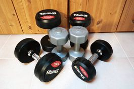 Lot haltères Taurus 12 kg, 8 kg et 3 kg