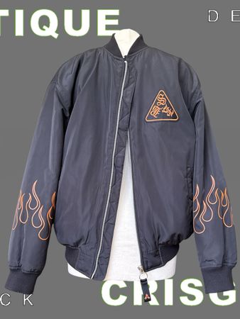 Bershka Blouson aviateur noir avec flammes tendance