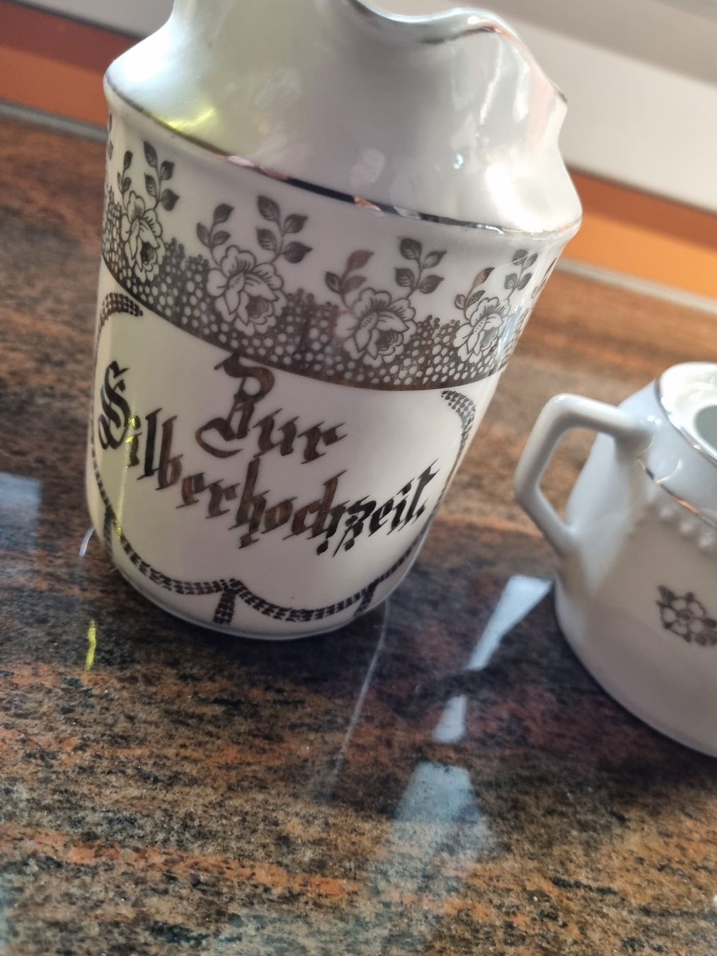 Set di piatti: Zuckerdose & Milchgiesser Set "Zur Silberhochzeit" Deko – Usato da Trachslau venduto da post35 3