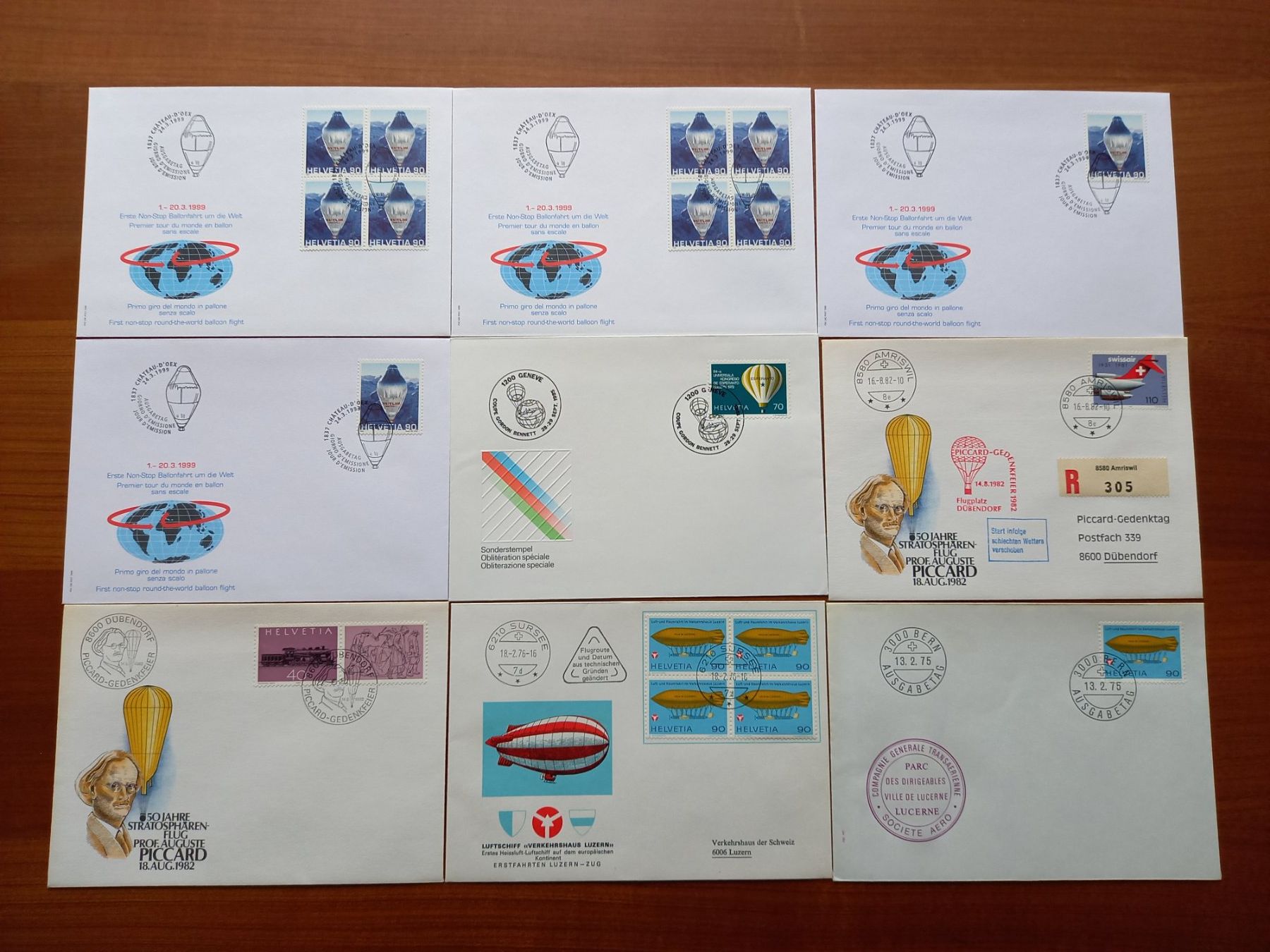 Alle Briefmarken: 9 FDC ballons et dirigeables – Gebraucht aus Courtételle von Chris28