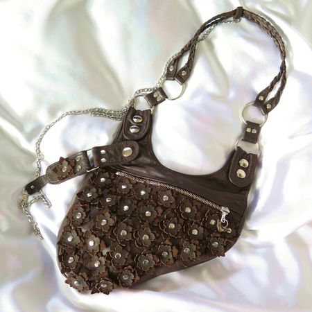 Schultertasche aus braunem Leder, Damen, Revolverbag