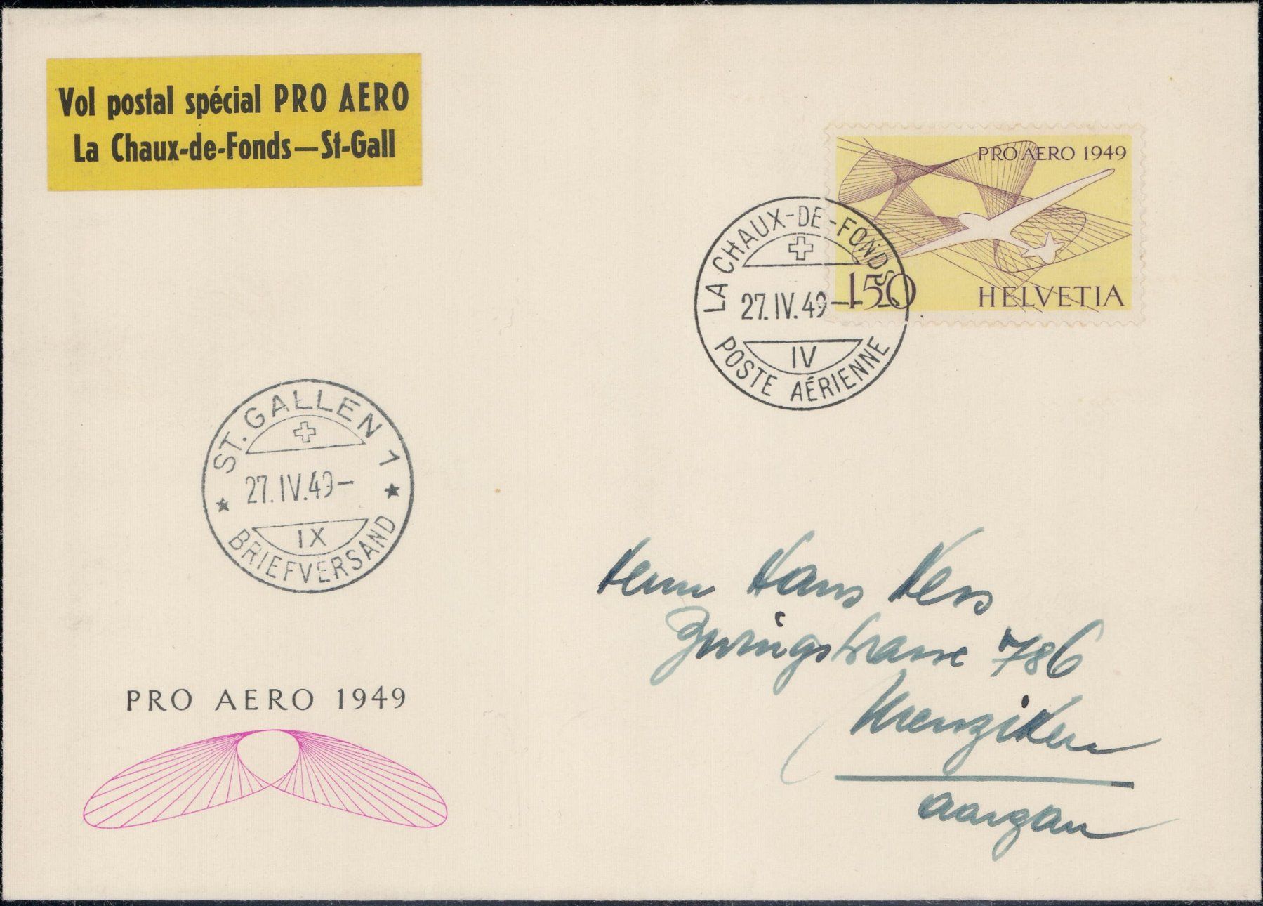 Alle Briefmarken: Pro Aero 1949, 6 Etappen – Gebraucht aus Horw von pilatusmail 1