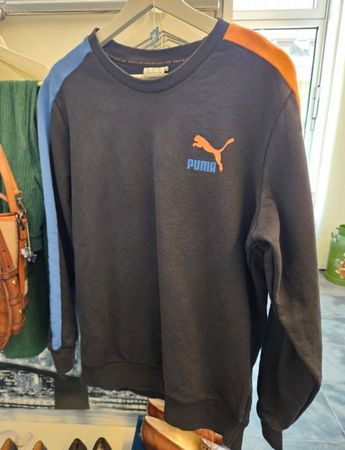 Puma Pullover schwarz blau orange 80er style Gr S 