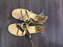 DIANE VON FURSTENBERG Gold Metallic Snakeskin Print Leather