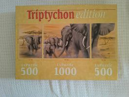 Puzzle Triptychon edition "Elefanten" neu 2x500 1x1000 Teile