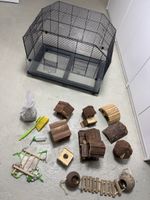 Cage pour rongeurs et accessoires en bois