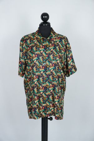 Vintage Men’s Silk Horse Pattern Short Sleeve Shirt – Size M