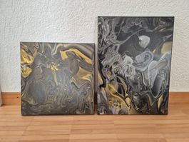 Unikate Acryl Pouring Leinwand Bilder, 40x30 & 30x30cm