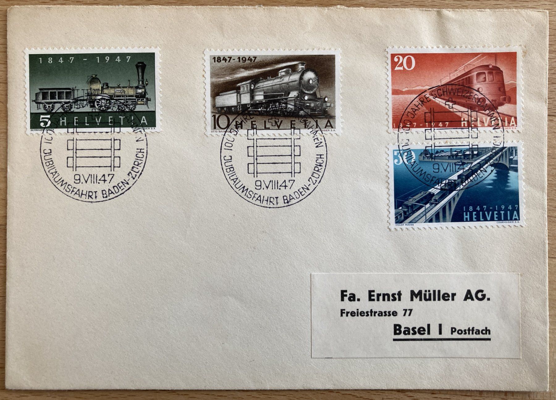 Tutti i francobolli: FDC Eisenbahn 1947, SBK 45 Fr. – Usato da Flawil venduto da Furti