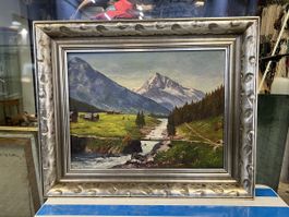 Peinture à l'huile Paysage de montagne signée, Suisse