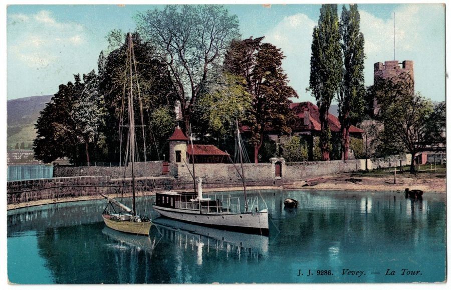 Cartoline postali: Vevey, la Tour, bateaux, circulée 1911 – Usato da Frauenfeld venduto da POML