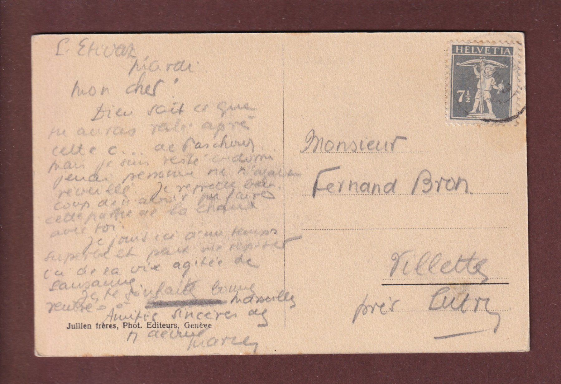Cartoline postali: L'ETIVAZ - Eglise - 1919 – Usato da Pully venduto da nicecards 1