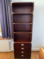 Étagère / bibliothèque vintage avec 4 tiroirs – bois foncé