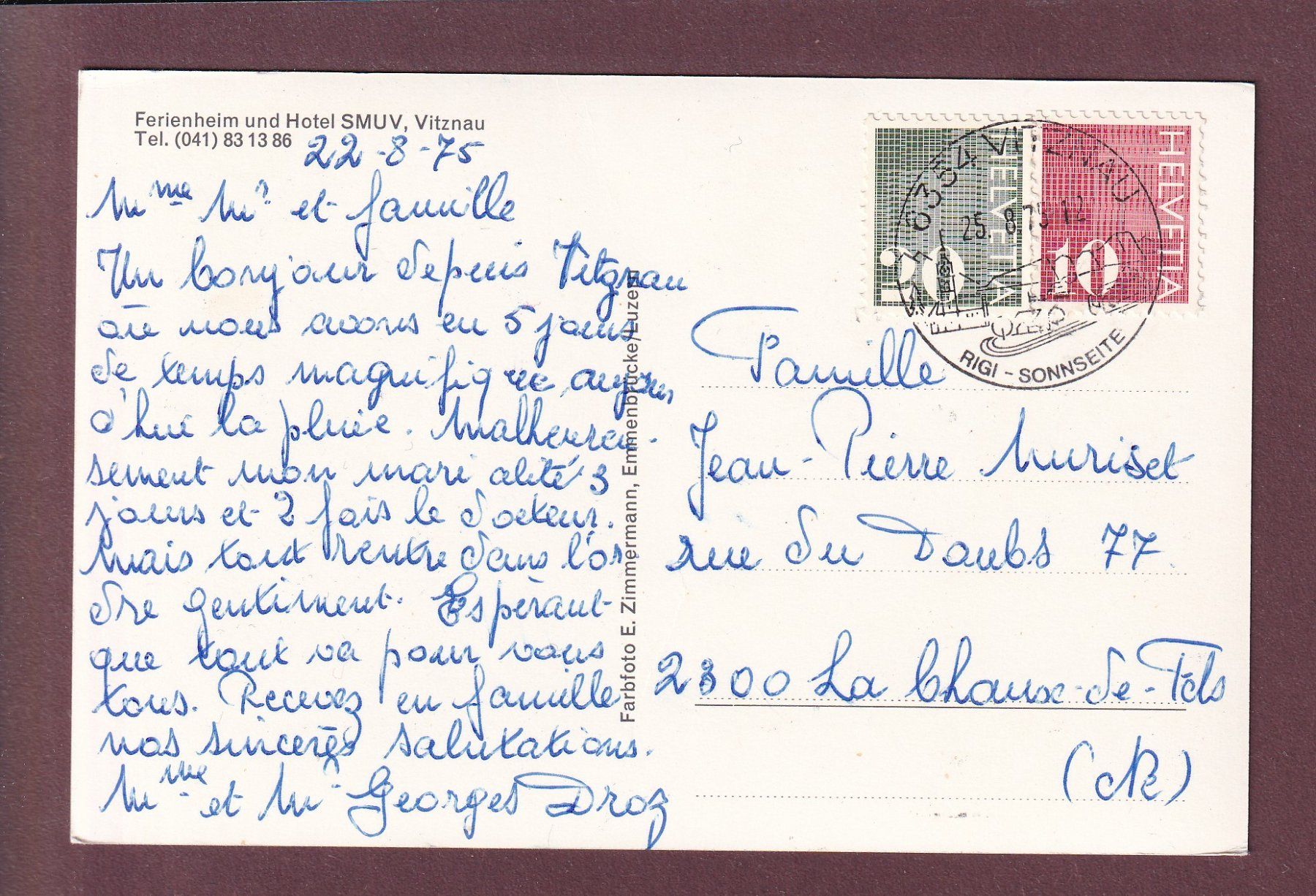 Cartoline postali: VITZNAU - Ferienheim SMUV - 1975 – Usato da Pully venduto da nicecards 1