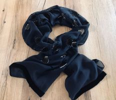 Schicker Seidenschal mit Samtapplikation, schwarz,