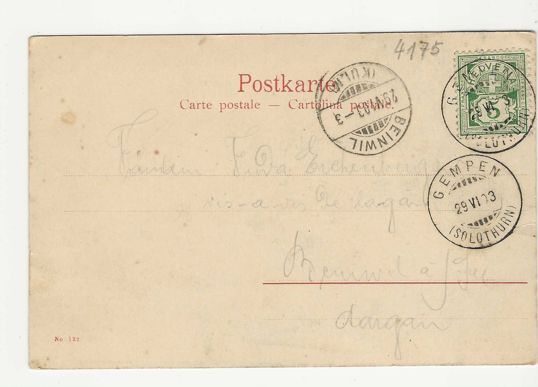 Ansichtskarten: GRUSS VOM AUSSICHTSTURM  GEMPENFLUH    1903 – Gebraucht aus Küttigen von rolypo 1