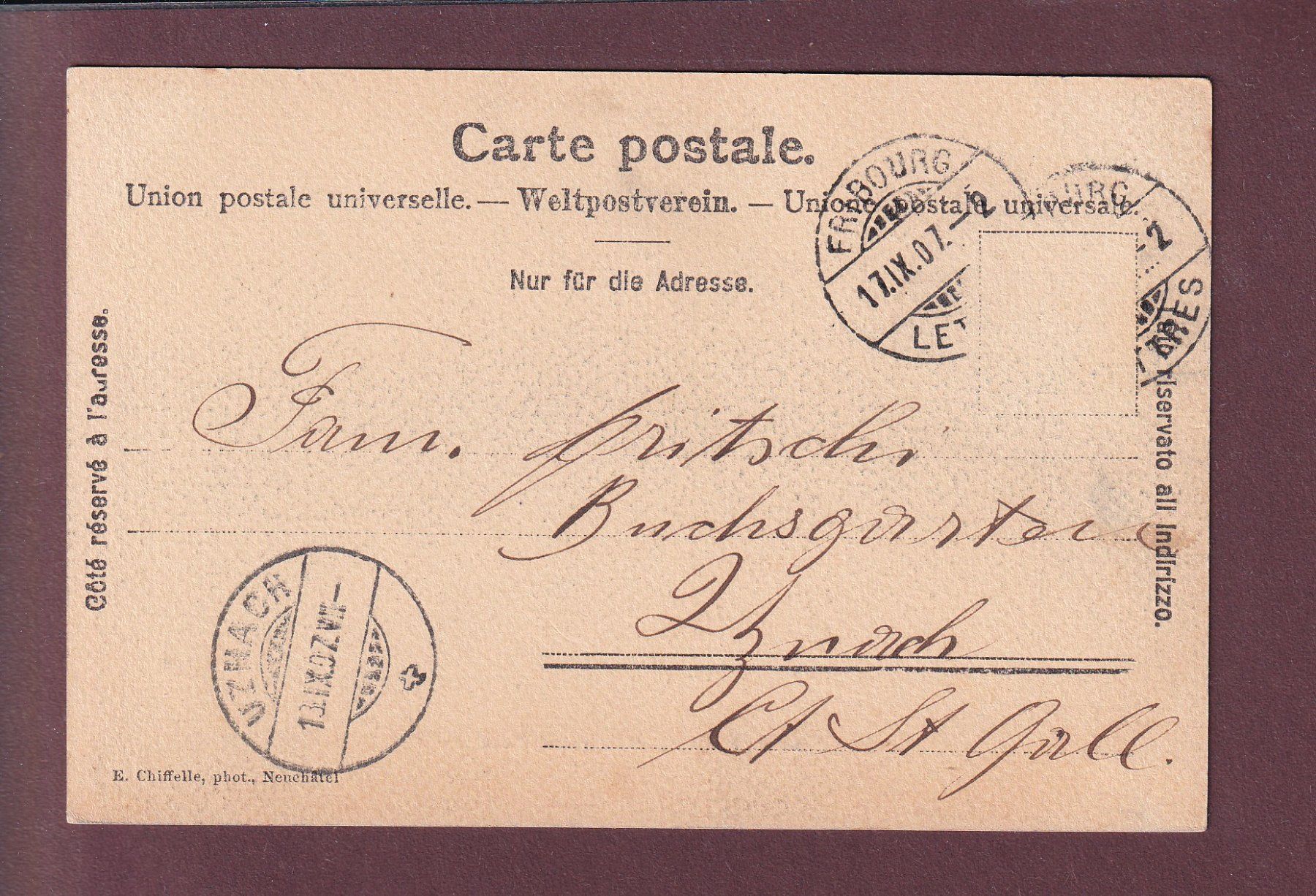 Cartoline postali: FRIBOURG - Pont suspendu - 1907 – Usato da Pully venduto da nicecards 1