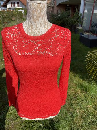 XS Bluse rot Gr 34 damen sexy elegant spitze 98 Romantik