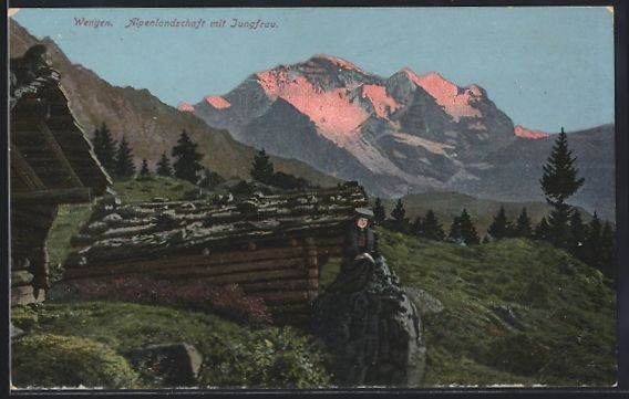Cartoline postali: AK Wengen, Alpenlandschaft mit Jungfrau – Usato da Berlin venduto da bartko-reher