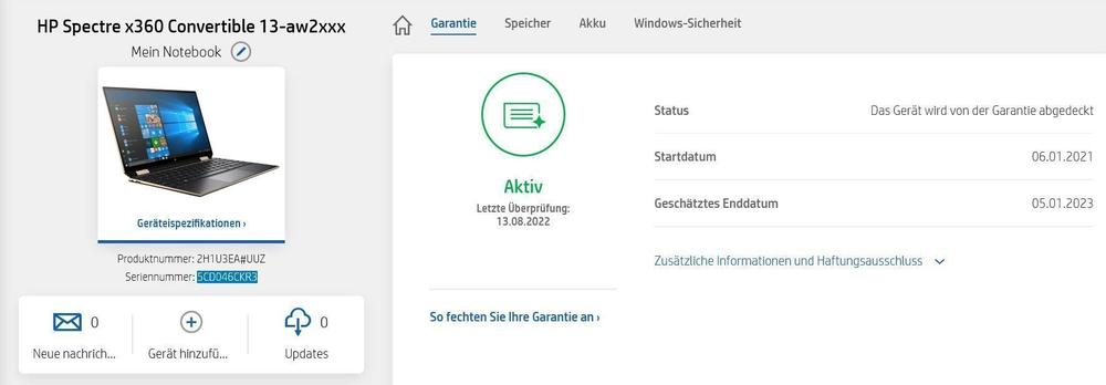 HP Spectre x360 Convertible 13-aw2xxx mit i5-1135G7 ASH Geh