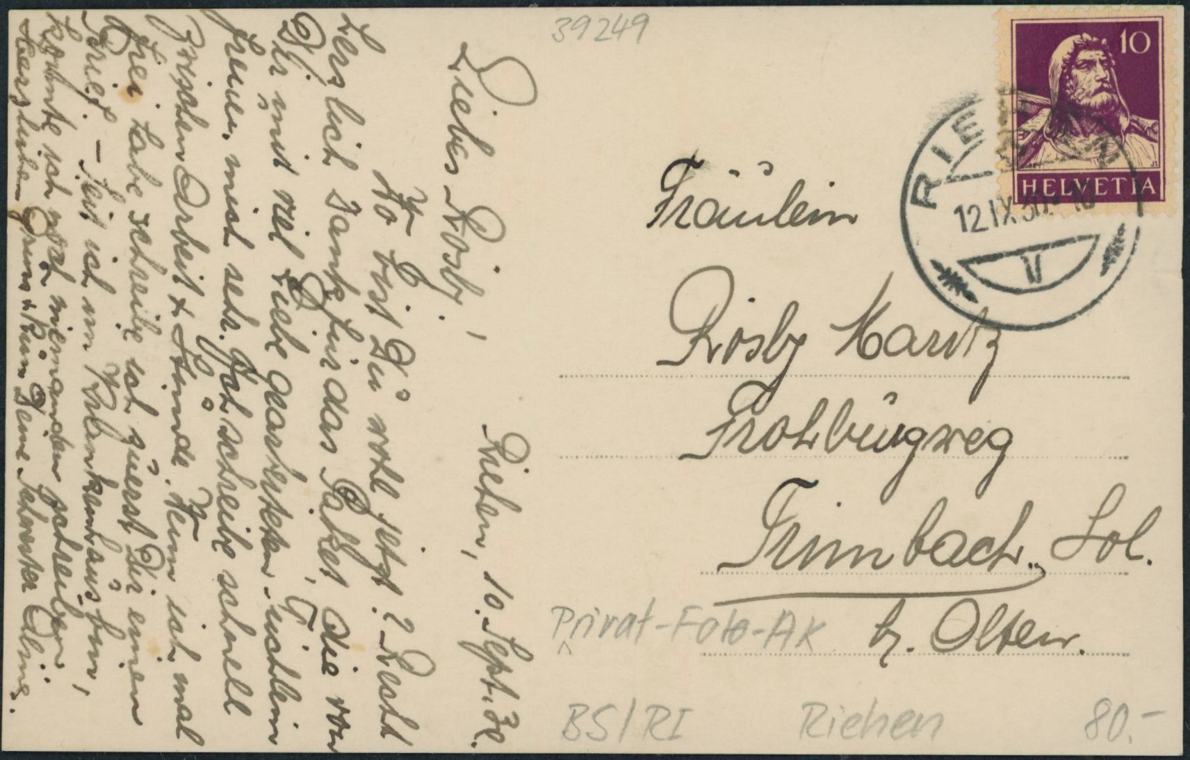 Cartoline postali: BS Riehen – Usato da Schindellegi venduto da Jonathan77 1
