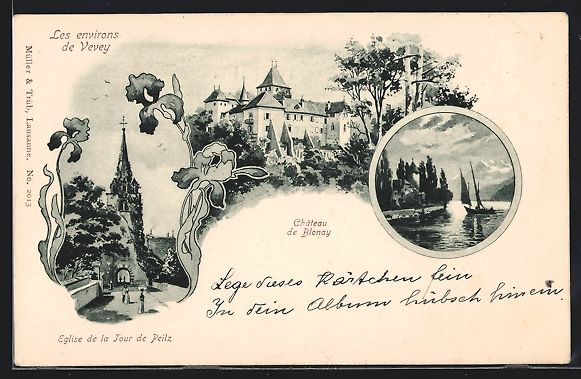 Cartoline postali: Blonay, Chateau de Blonay, Eglise de la  – Usato da Berlin venduto da bartko-reher