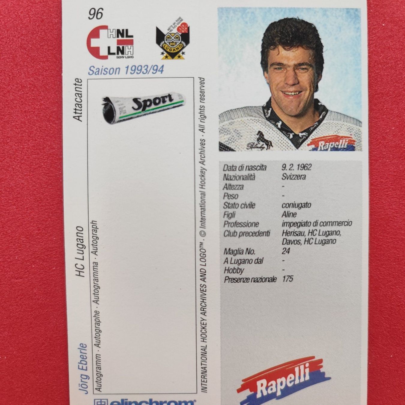 Carte collezionabili: Jörg Eberle - HC LUGANO - 1993/94 – Usato da Dübendorf venduto da kb86_MOVIE 1