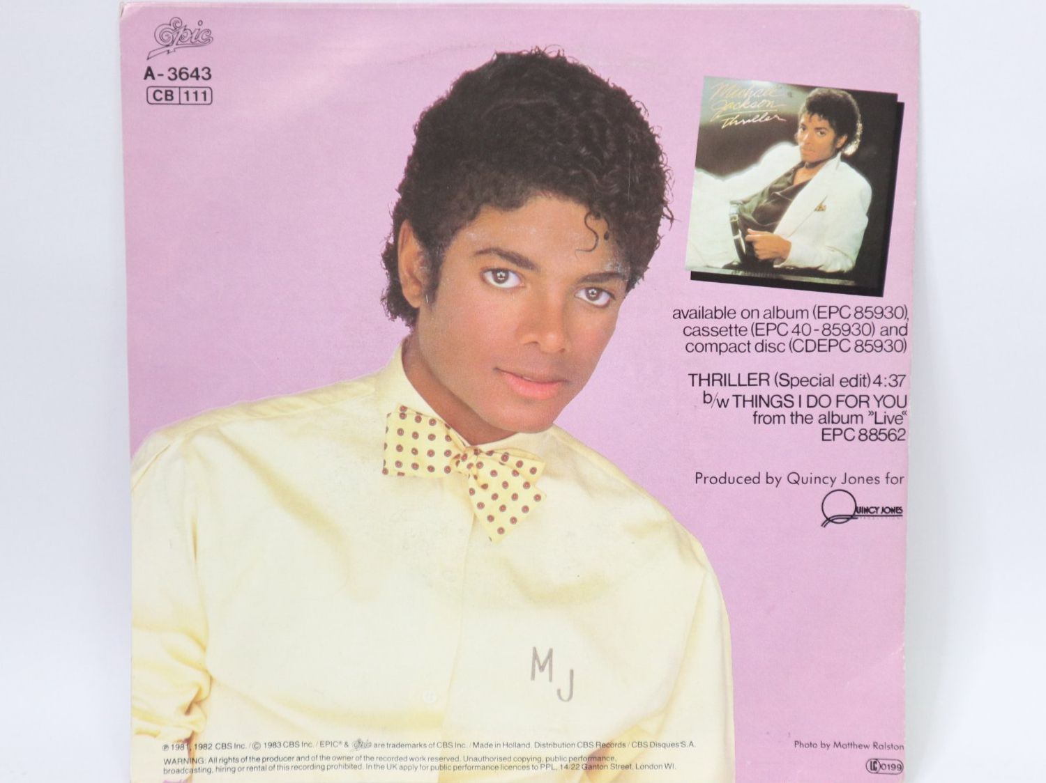 Schallplatten: Vinyl Single Michael Jackson Thriller für Jukebox – Gebraucht aus Eschenbach SG von Astalavista 1
