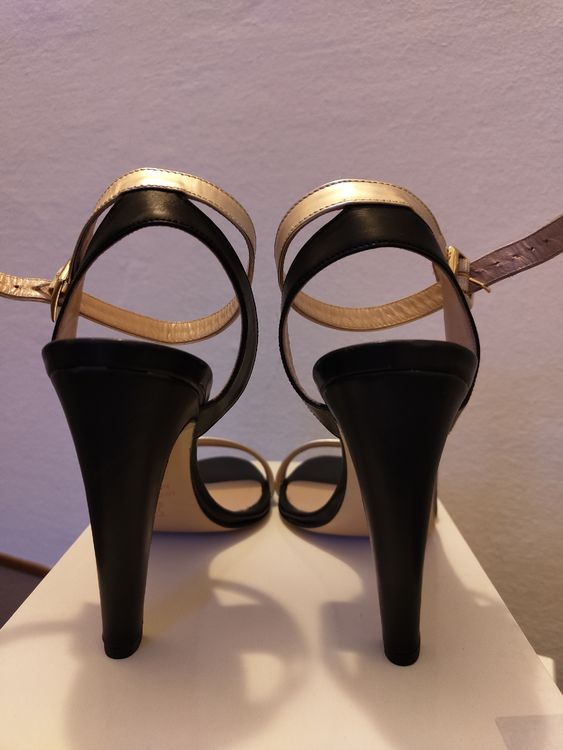 Sandalo Max Co Scarpe Sandali Pelle Neri E Argento, 40 Nuovi! (Nuovo