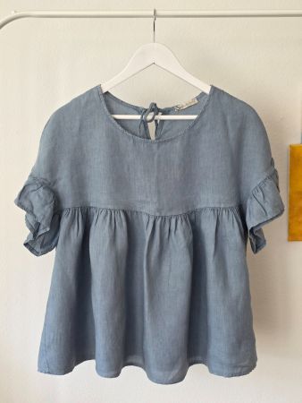 Leinenbluse mit Rüschenärmeln – Hellblau | 100 % Leinen