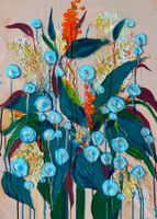 Peinture abstraite fleurs bleues & oranges — Style modern...