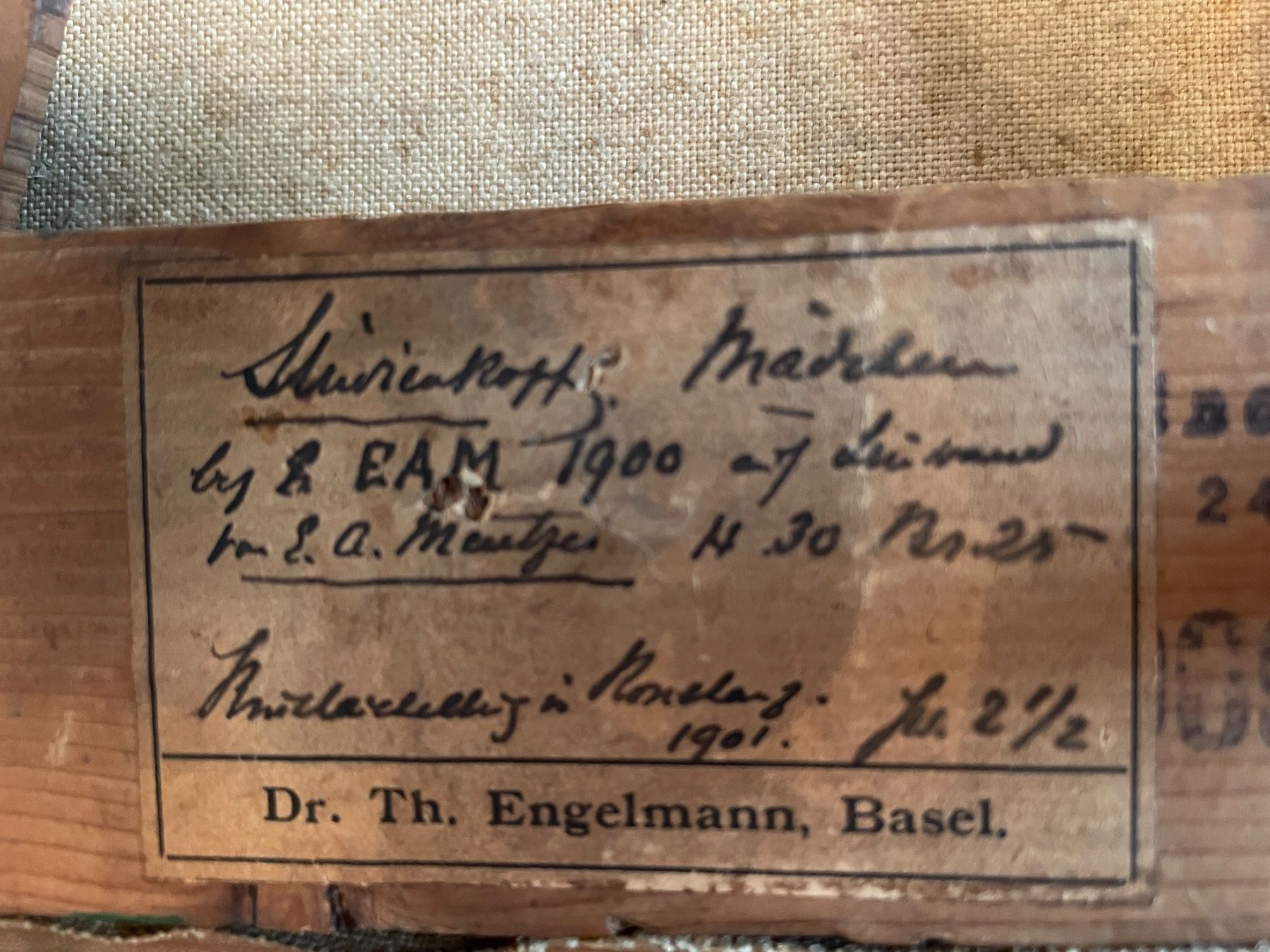 Dipinti: Mädchkopf E. A. Mentzer - bezeichnet Etikette Rückseite! – Usato da Fidaz venduto da Montifino 3