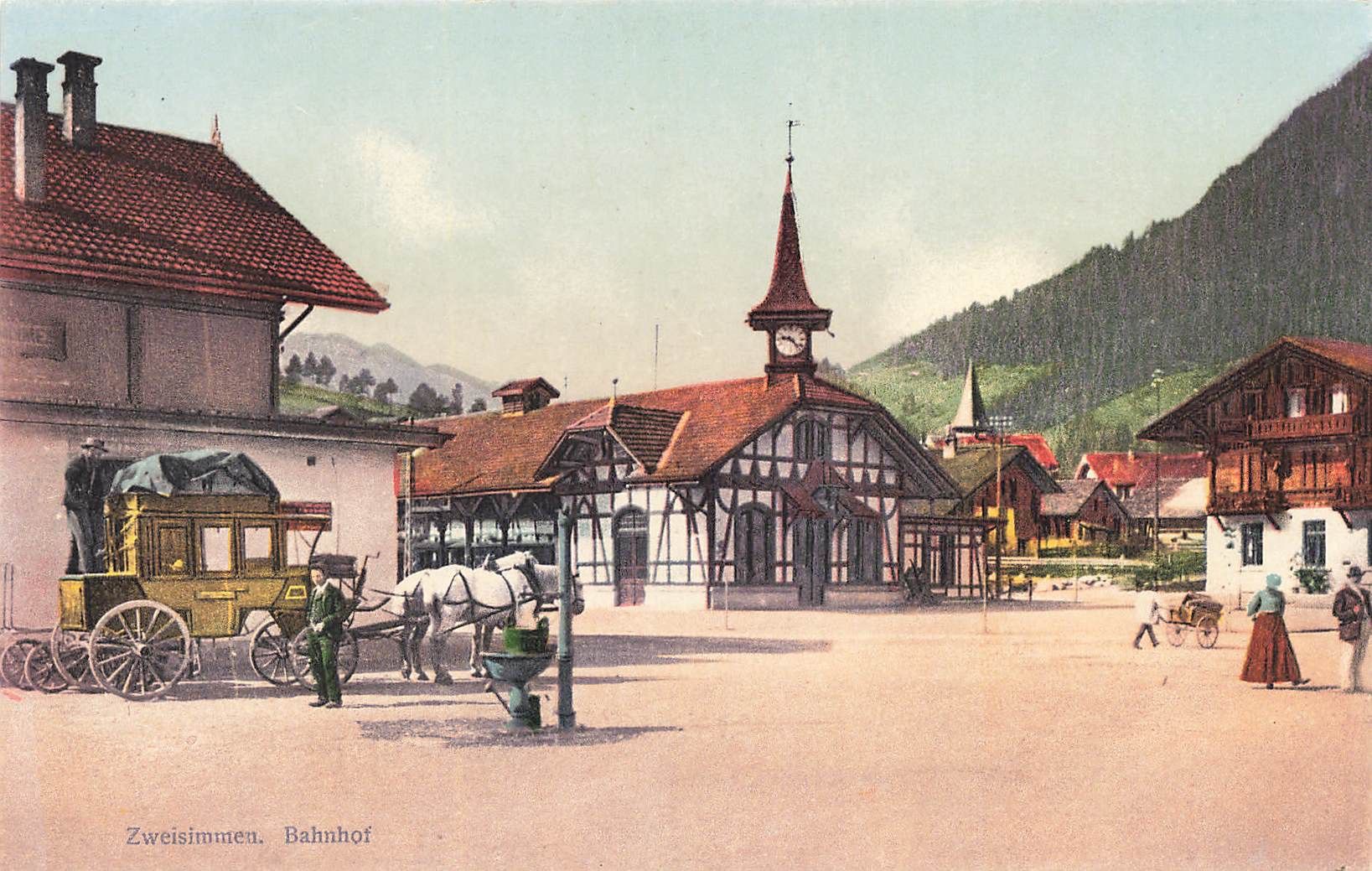 Ansichtskarten: Zweisimmen Bahnhof Diligenza Sorgfältigkeit – Gebraucht aus Biasca von Blenio71