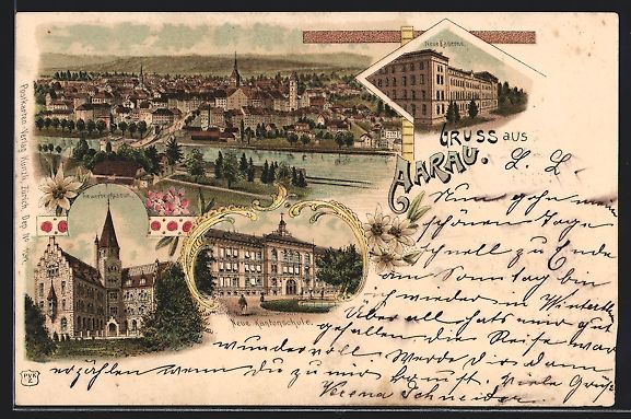 Cartoline postali: Litho Aarau, Gewerbe-Museum, Neue Kasern – Usato da Berlin venduto da bartko-reher