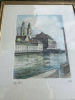wunderschöne Radierung Limmatquai Zürich sing. Götz