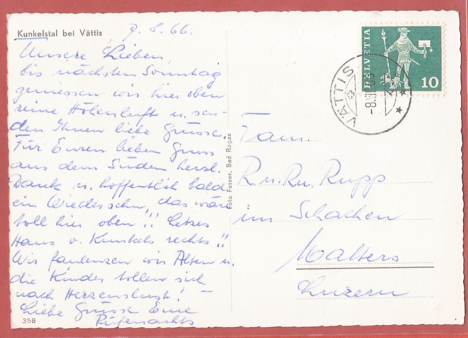 Ansichtskarten: Kunkelstal bei Vättis - 1966 – Gebraucht aus Fislisbach von Porano 1