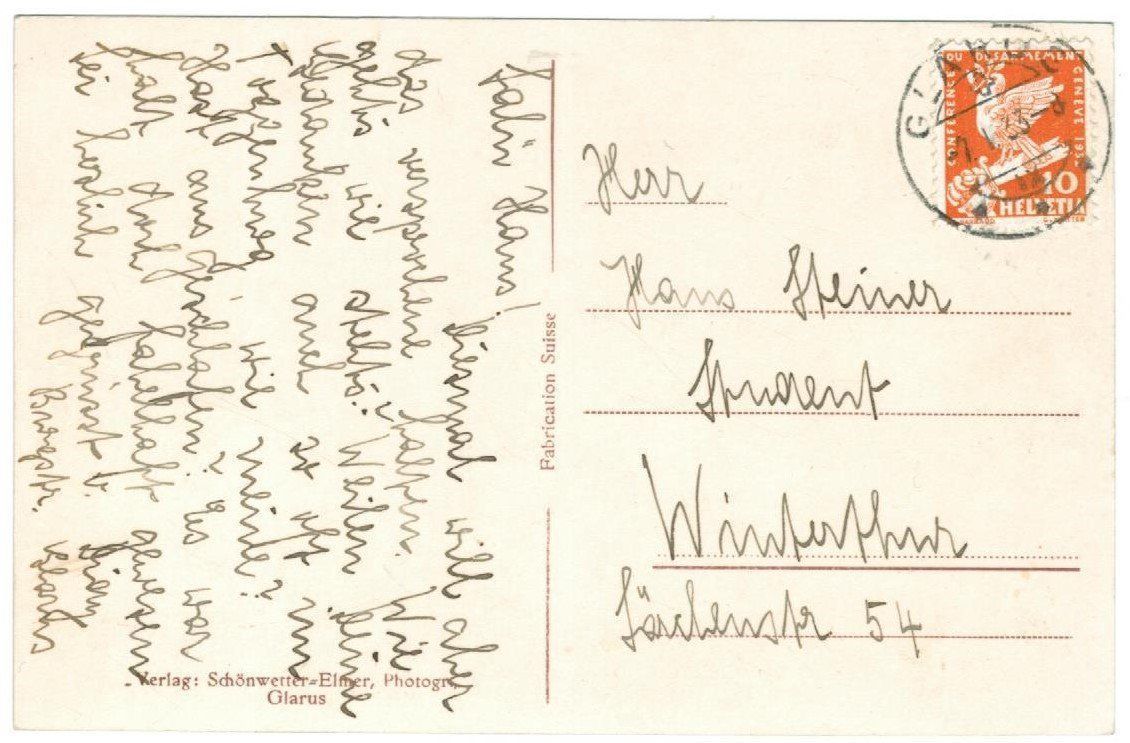 Cartoline postali: AK Monumentalbrunnen Glarus 1933 – Usato da Zürich venduto da Tolima194 1
