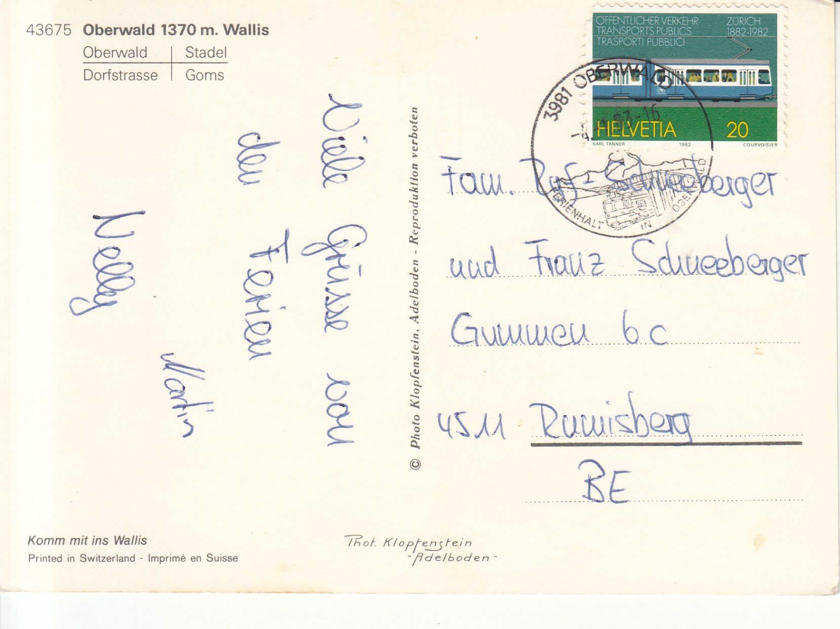 Ansichtskarten: Oberwald 1983 – Gebraucht aus Bürglen TG von StampGraf 1
