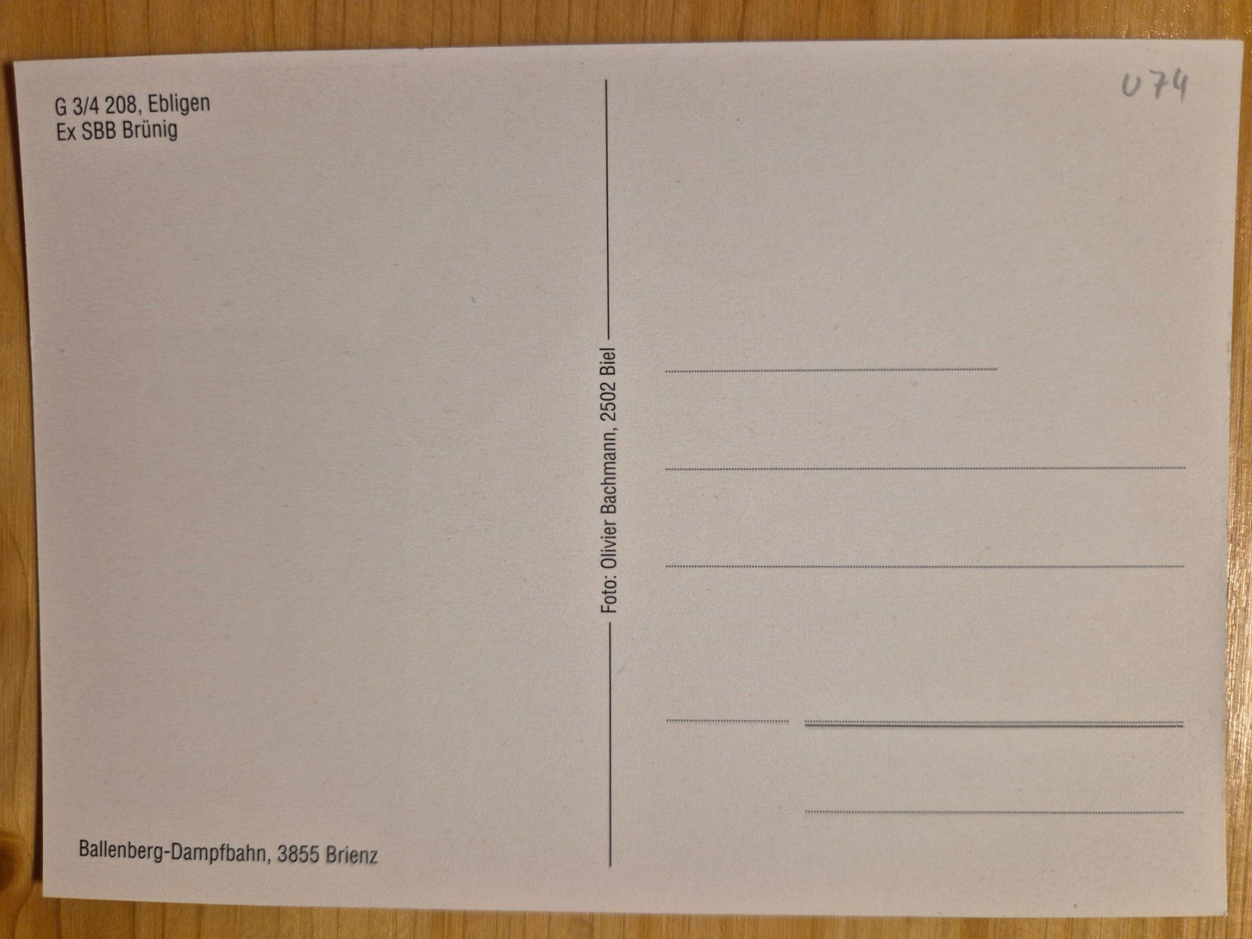 Cartoline postali: Ballenberg-Dampfbahn - G 3/4 208, Ebligen – Nuovo (secondo la descrizione) da St-Léonard venduto da thipif 1